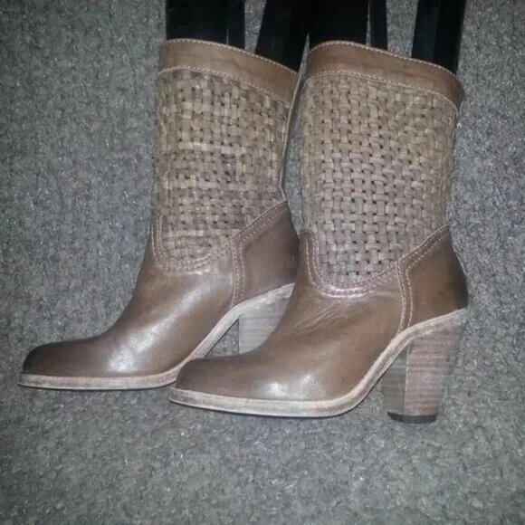 AUSTRALIA LUXE COLLECTIVE-WYNN-Cognac Braided Leather Boots-Sz 35-Excellent - Picture 3 of 8